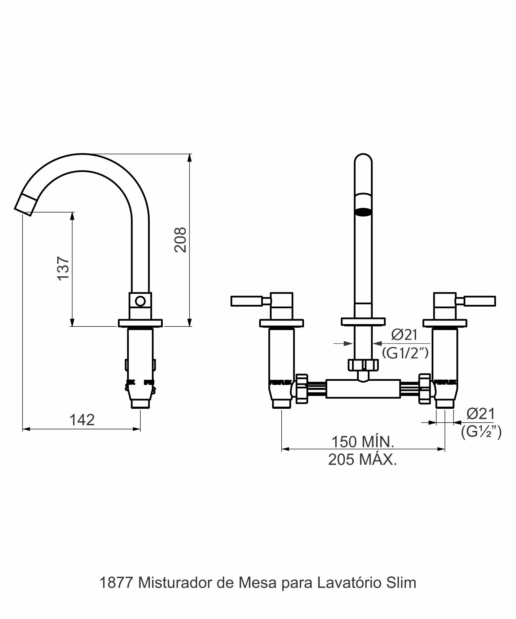 10725710 - 1877 C36 - Misturador de mesa para lavatorio - Slim - Desenho
