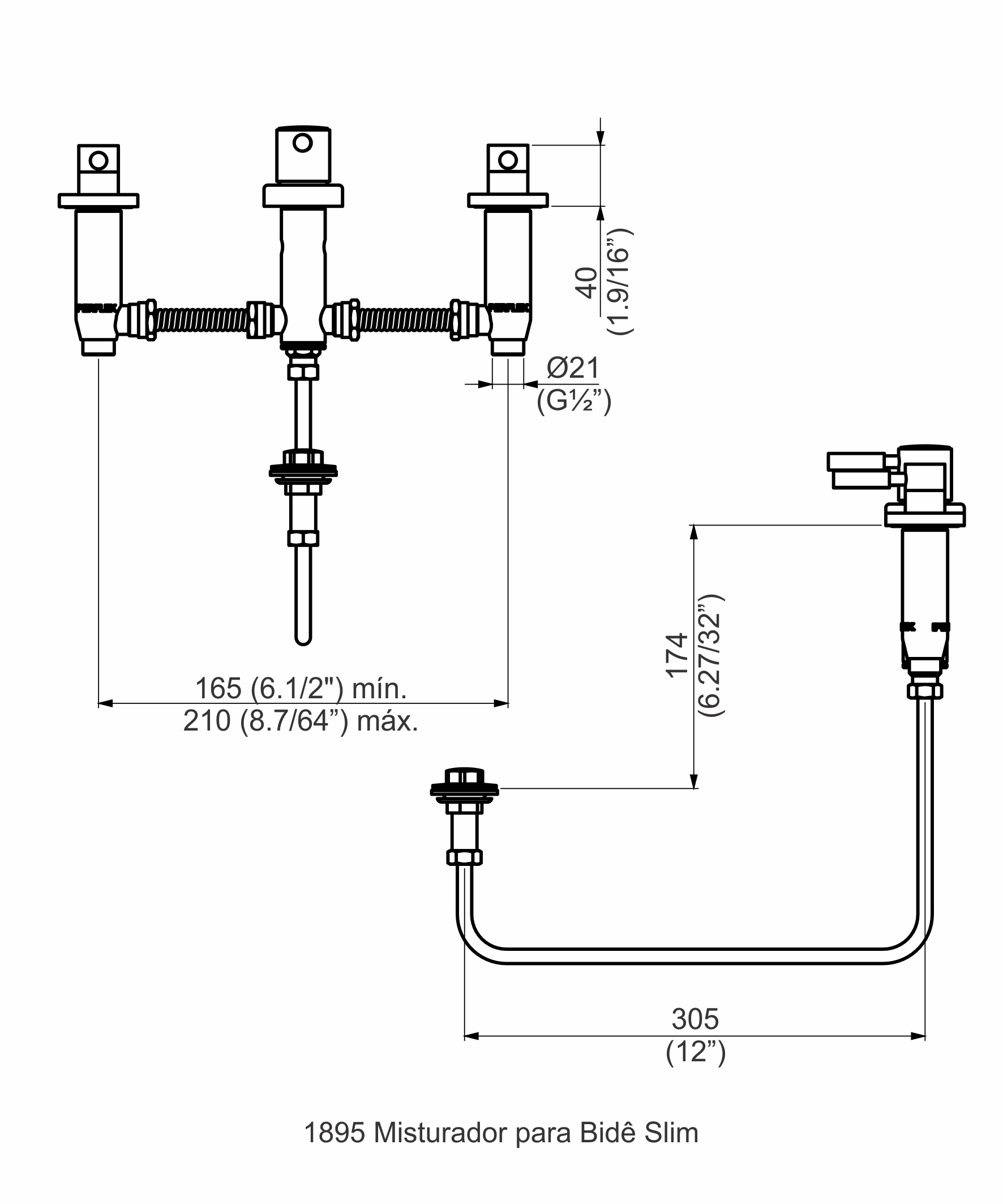 10725910 - 1895 C36 - Misturador para bidê - Slim