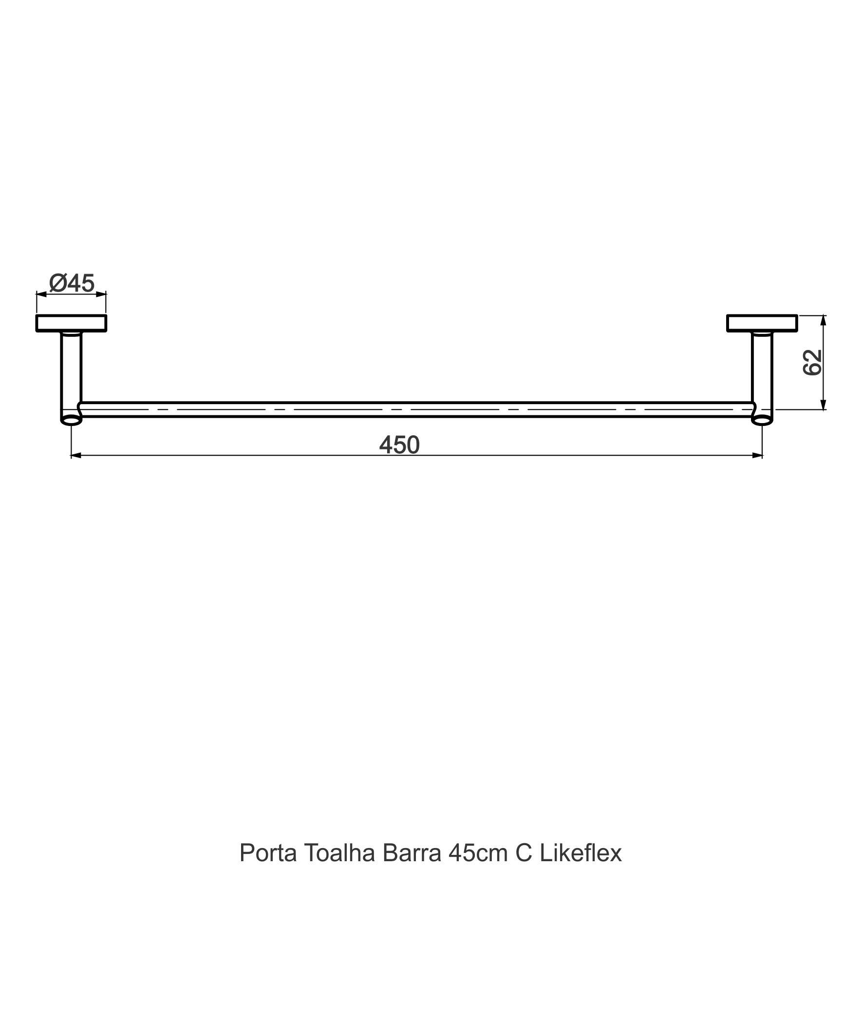 12129010 - C29 - Porta Toalha banho 45cm - Likeflex
