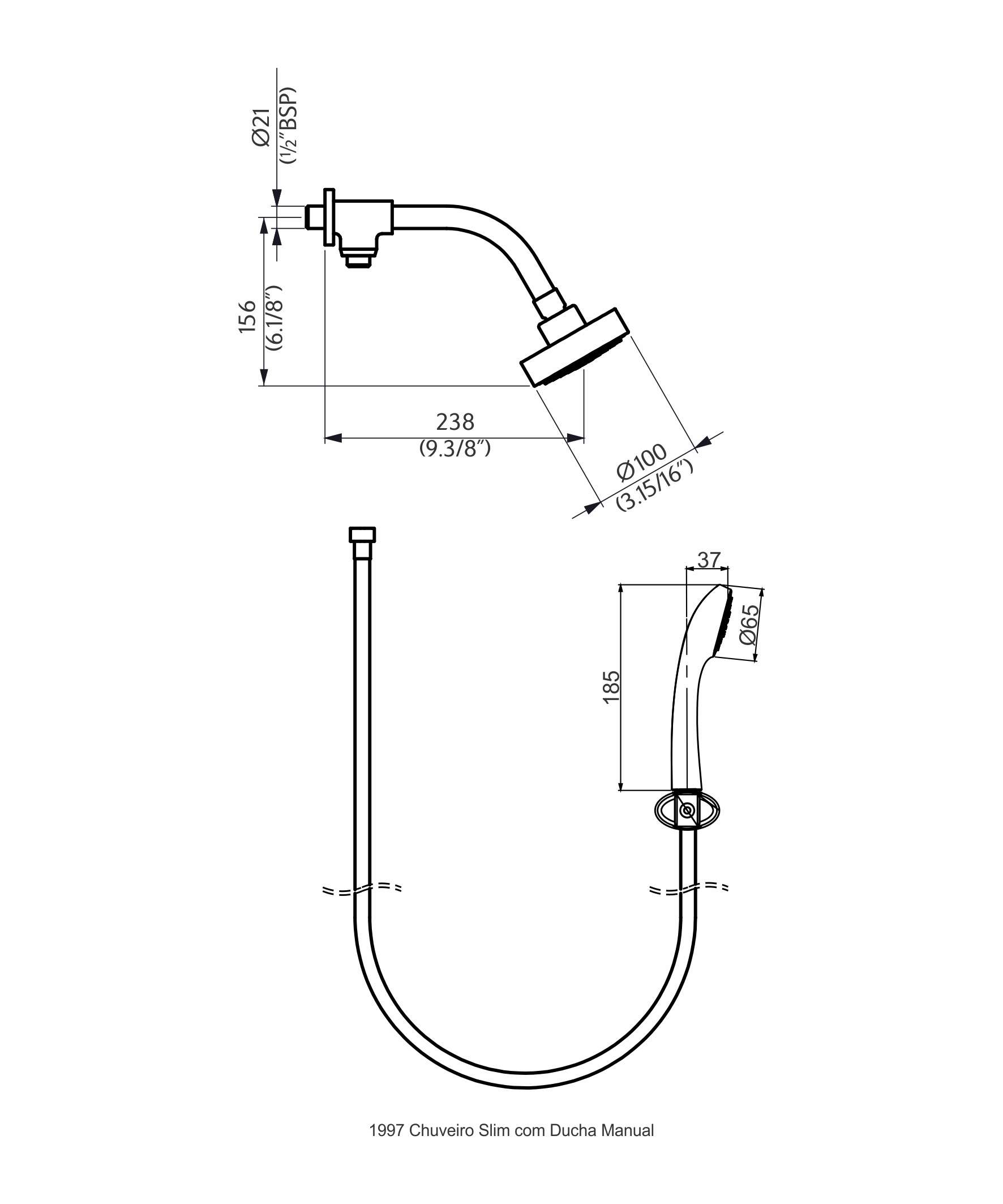 12304410 - 1997 C36 - Chuveiro Slim 10cm com desviador ducha manual