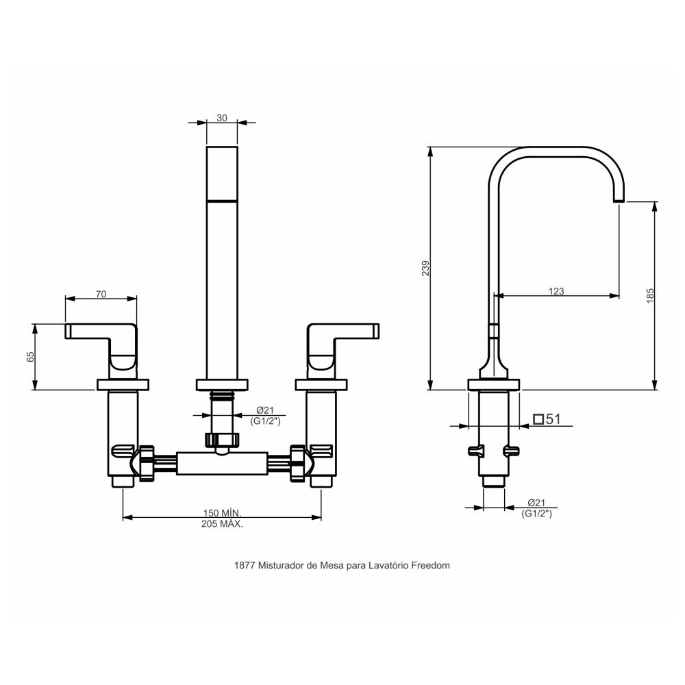 10753510 - 1877 C94 - Misturador para lavatório mesa DN15 - Freedom - desenho